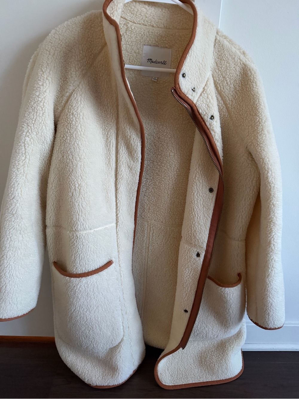 Madewell Cream Sherpa Coat with Brown Accent